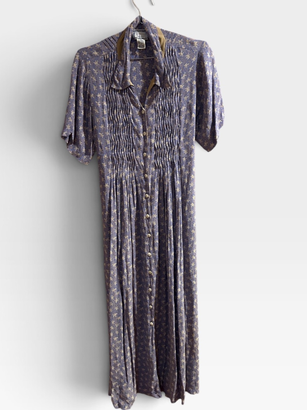 Vintage-April Cornell Blue Floral Button-Front Women's Dress size medium